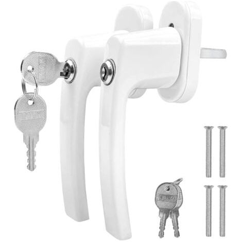 (Blanc)2 PCS poignée de fenetre à clé en , poignee de fenêtre verrouillable pour Sécurité Enfant, Poignée de Porte avec Vis (1/5)