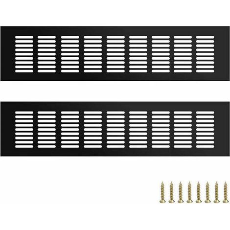 2 pièces Noir Alliage D'aluminium Grille D’aération 80 x 400 mm Grille de Ventilation Murale Anti-insectes Rectangulaire Grille Perforée Rectangulaire Aluminium