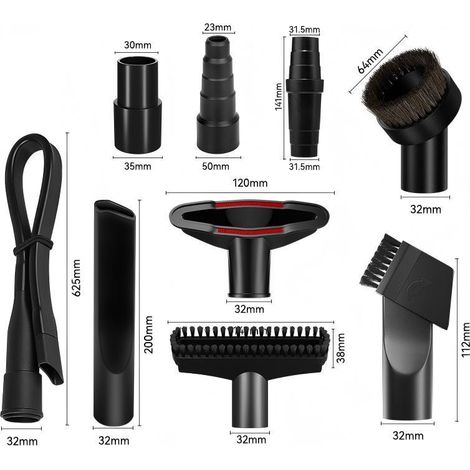 Juego de 9 piezas adecuado para aspiradoras Philips Midea, que incluye succión plana, cepillo redondo, cabezal de succión y accesorios universales de 32/35 mm. (1/4)