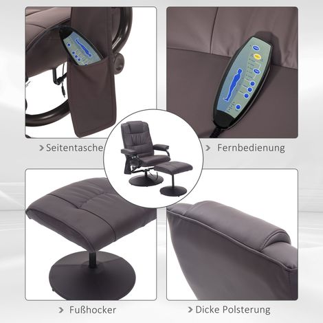 Fauteuil de massage rotatif avec repose-pieds, relaxeur électrique inclinable pour salon, fonction massage et télécommande, similicuir marron, ensemble 2 pièces (1/5)