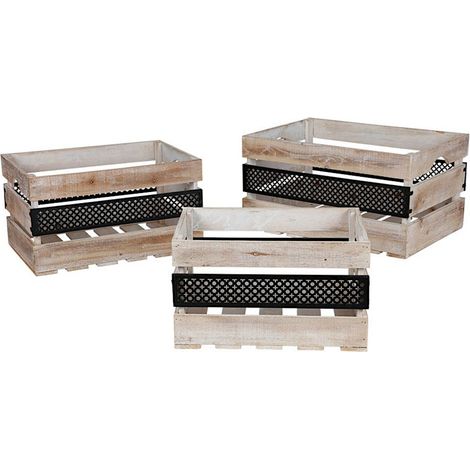 Deko-Holzkisten mit Metall 3tlg Dekokiste Holzbox Aufbewahrungskiste Used-Look (1/2)