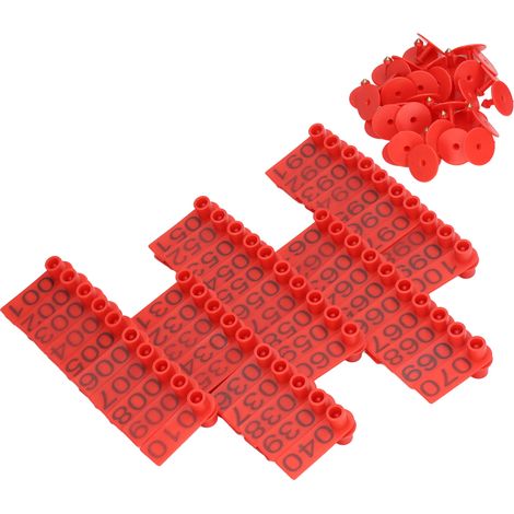 Étiquettes d'oreille numérotées pour bétail - 100 sets pour vache, porc, mouton - Identification précise du bétail - Rouge