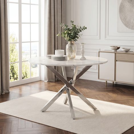 Table manger ronde 80 cm marbre MDF argent HAVRYA (1/5)