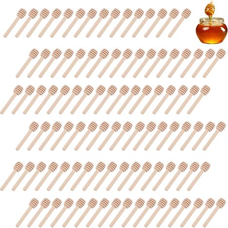 Set di 100 cucchiaini per miele in legno, cucchiaini per miele a spirale lunghi 8 cm per marmellata, sciroppo di miele, mini cucchiaini per miele per barattoli di miele, dispenser, miele e feste di ma (1/5)
