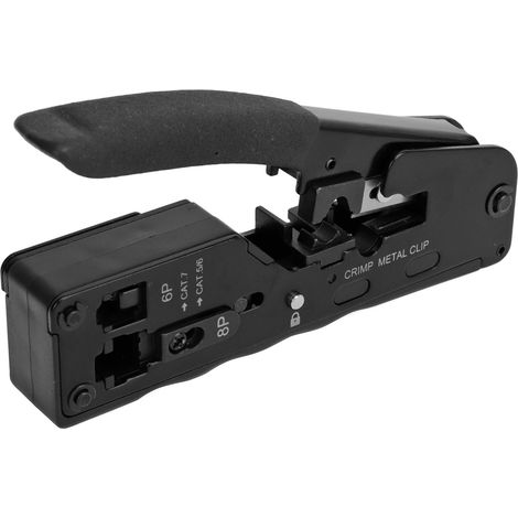 Pince à sertir RJ45 à passage direct, sertisseuse, dénudeuse et coupeuse pour câbles Ethernet 6P et 8P (RJ11, RJ12, Cat5, Cat6, Cat7). (1/5)