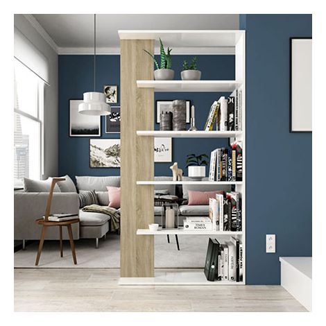 Loungitude – Bibliothèque blanche 90x180 cm – 5 étagères en panneaux mélaminés – Pour séparation d'espaces – Style moderne (1/10)