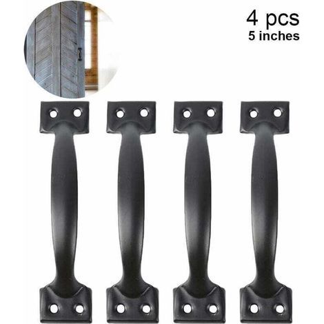 (5 Inch, Black) 4 Piece Barn Door Pulls for Wooden Fence Door Pulls, Vintage Cabinet Pulls for Kitchen Cabinets Furniture Drawers Cabinet Hardware (1/4)