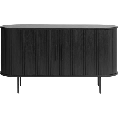 Buffet 2 portes aux angles arrondis en bois et métal L140cm - Noir - Alicia (1/5)