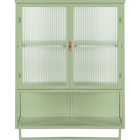 Mobile pensile in vetro e metallo verde 60 cm con 2 ante, ripiano e portasciugamani (1/5)