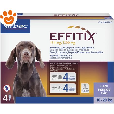 Virbac Dog EFFITIX Spot-On Cani di Taglia Media (10-20kg) - Confezione 4 Pipette - Antiparassitari CANE