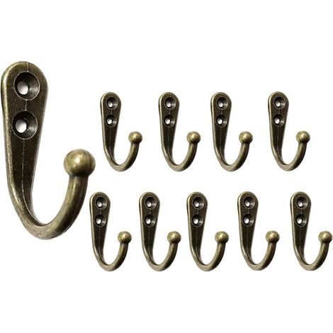 Crochet Vintage Laiton, 12 Pateres Simple Métal Petit Crochet Mural a Visser pour Suspendre des Vêtements Vestes Peignoirs Serviettes Chapeaux Clés Sacs Tasses, Bronze (1/5)