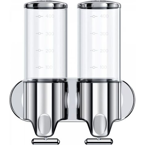 (transparente) 500ML x 2 Distributeur de Savon Mural, Distributeur de Savon à Mains à Double Tête Distributeur Liquide Gel Douche Shampoo pour Cuisine Salle de Bains Hotel (1/5)