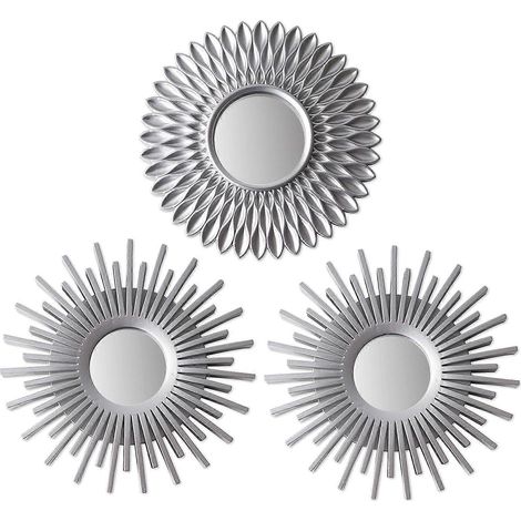 Miroir mural 3 pièces  Miroir rond décoratif pour la maison, le salon et la chambre  Miroir soleil à suspendre au mur - Cadeau original pour femmes et hommes (1/5)