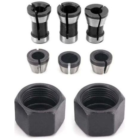 PA Aiperq 6 Pièces HSS Tête de Mandrin, 6 mm 6.35 mm 8 mm Tête adaptateur Convertisseur pour perceuses Machine de Gravure, pour rogneuse Menuiserie électrique Pince de routeur Titulaire +2 éc (1/5)