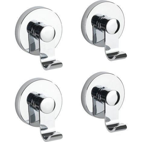 Crochet salle de bain sans perçage – Lot de 4 crochets en plastique ABS – Fixation Vacuum-Loc® – Dimensions 6x7x5 cm – Charge jusqu'à 33 kg