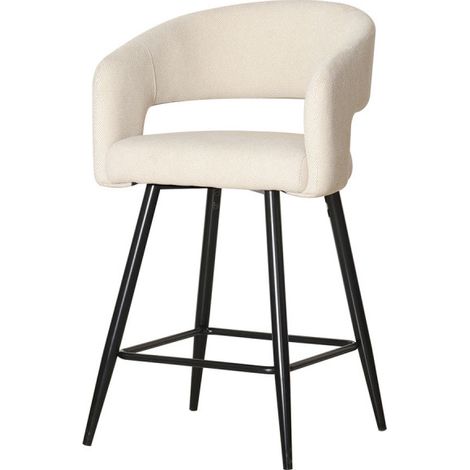 Tabouret de bar Léna tissu beige pieds métal noir Takasit
