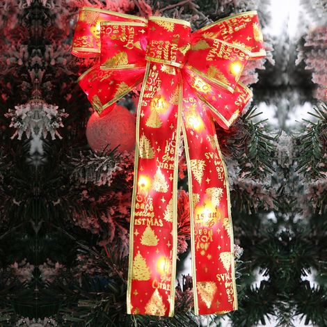Arc de couronne de LED de Noël de 32 cm, arc de couronne rouge de Noël, arc d'ornement de sommet d'arbre de Noël, décorations de Noël (1/5)