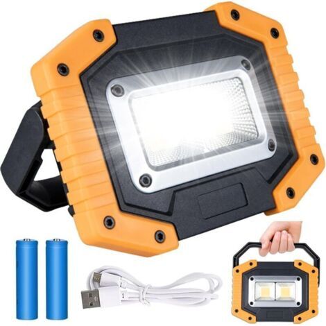 [Avec 2 accus 18650]Projecteur LED Rechargeable 30W, 2000LM Lampes de Travail à LED,Projecteur Chantier USB Lampes de Camping Imperméable Portable ave (1/4)