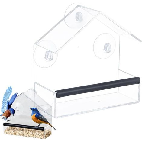 Mangeoire À Oiseaux pour Fenêtre Extérieur Distributeur Transparent Fixé par Ventouses Puissantes - Structure Acrylique Résistante Décoration Jardin Attire Colibris Pinsons Mésanges (1/5)