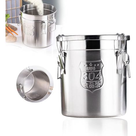 Boîte de rangement avec couvercle en acier inoxydable - Seau de cuisine - Seau à céréales et couvercle - Pour riz, céréales et nourriture pour chien (1/5)