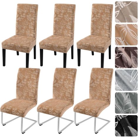 Stuhlhussen 6er Set Samt mit Blattmuster, elastisch, für Esszimmerstühle (1/5)