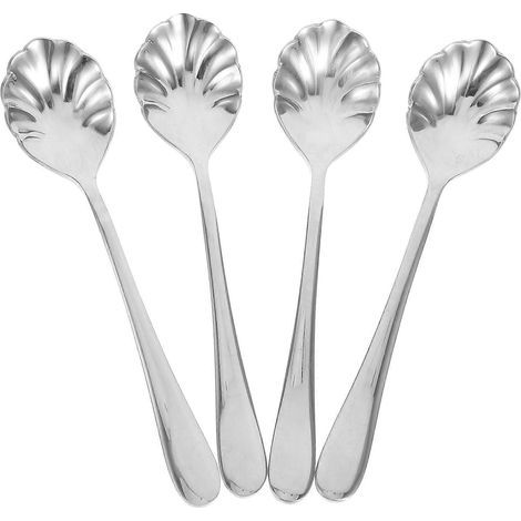 Set mit 4 kreativen, muschelförmigen Edelstahllöffeln für Tee, Dessert, Eis oder Kaffee – 13,20 x 3,30 x 1,00 cm – Silber (1/4)