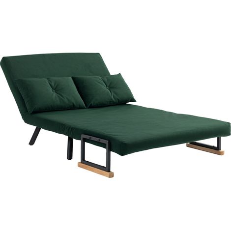 4-in-1 Velvet-Feel Double Sofa Bed, Pillows - Green (1/5)