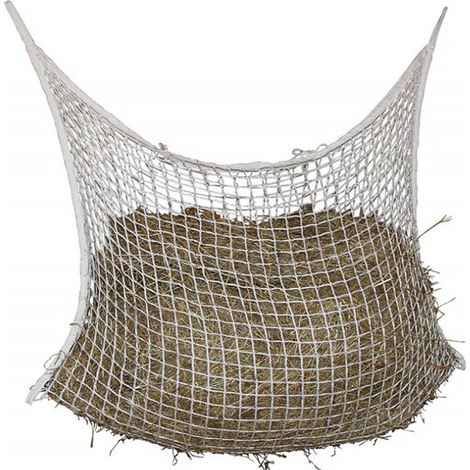 Filet à foin à distribution lente pour chevaux — Pour une alimentation et un pâturage continus — Grande taille (80 x 90 cm) — Blanc (1/4)