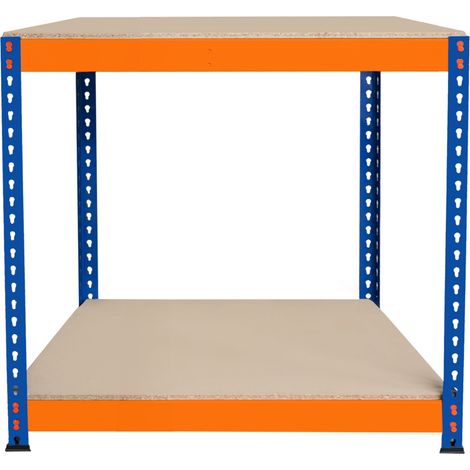 Établi Ajustable à 2 Niveaux S-Rax, Plan de Travail en Bois Aggloméré Robuste, Capacité 300kg, Bricolage Atelier Garage, Assemblage Sans Boulons, Pieds en Caoutchouc, 6 Renforts [90cm x 60cm x 90cm]
