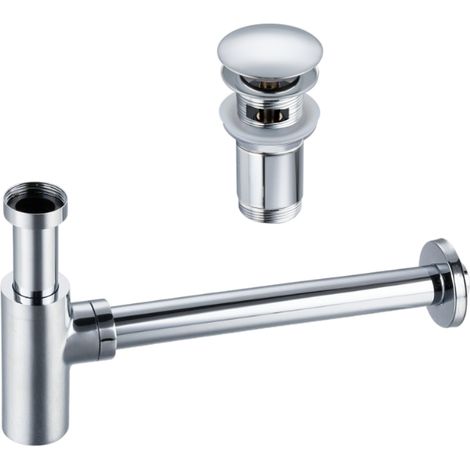 BALNEO - ensemble bonde de lavabo Klik Klak C avec trop-plein chromé + siphon rond chromé en laiton - kit pour lavabo (1/5)