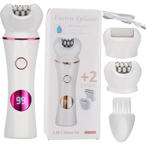 Ensemble 3 en 1 : rasoir, épilateur et lime à pieds (blanc et rose)-AquaForge