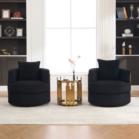 Fauteuil pivotant 360° en cordon noir avec rangement et accoudoirs rembourrés OKMYHOME (1/5)