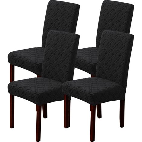 Lot de 4 housses de chaise extensibles, amovibles et lavables, pour la maison, la cuisine, l'hôtel et le restaurant (4 pièces, noir) (1/5)