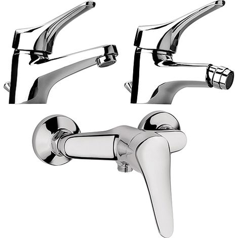 Set Rubinetti Piralla per lavabo e bidet con scarico automatico e doccia esterno serie Ariel cromato (1/5)