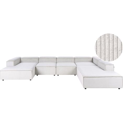 Modular Left Hand Sofa Off White Corduroy 5 Seater Sectional Corner Sofa with Black Legs Modern Living Room ARDAL