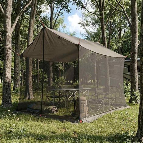 Tarp de Camping avec Murs en Maille Bâche de Protection Marron Gris 270 x 210 x 210 cm - PANGIVO (1/5)