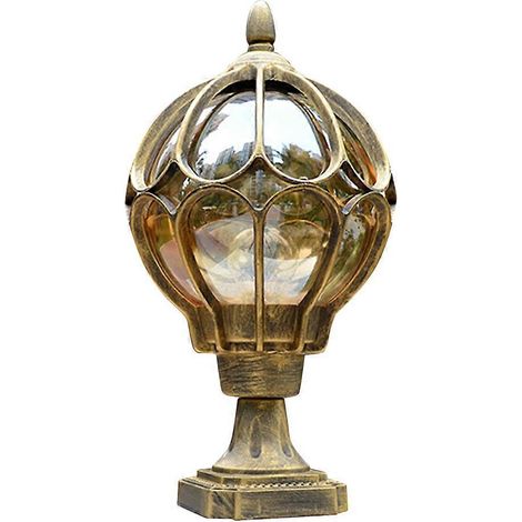 Lampe pilier d'extérieur avec globe en verre, abat-jour en verre, étanche, style antique, résistante à la pluie, noir et or (1/5)