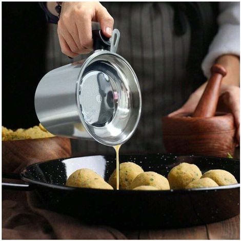 Récipient à graisse de bacon avec passoire, pot à huile de cuisine en acier inoxydable avec passoire et plateau de dessous de verre antidérapant pour stocker l'huile de friture de viande et la graisse (1/4)
