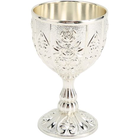 Verre à vin en métal gaufré avec motif floral vintage, détails exquis, cadeau de décoration intérieure, argent. (1/5)