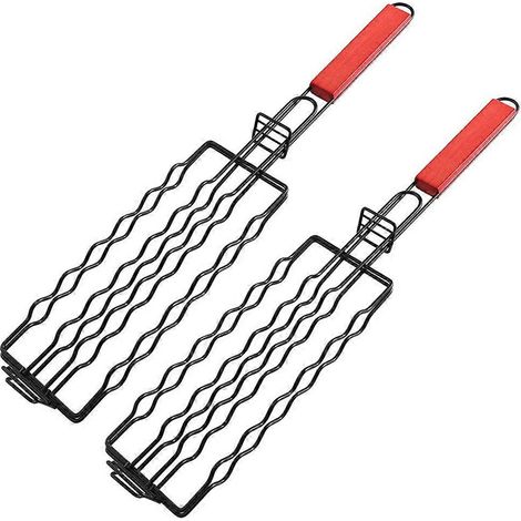 Grille amovible pour chien avec poignée en bois, cage à saucisses, panier à griller, accessoires pour barbecue, support de barbecue portable pour l'extérieur (1/5)