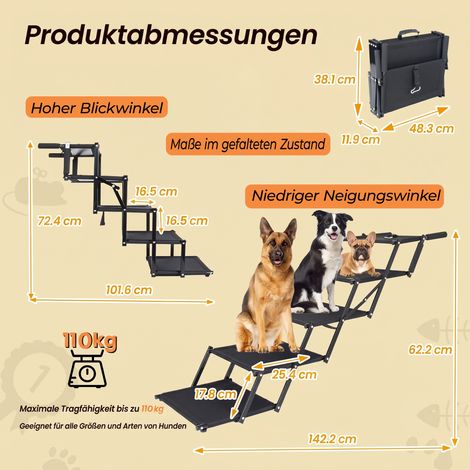 Escalier/rampe pour chien extra-large et pliable avec surface antidérapante et revêtement en mousse souple – convient aux voitures, lits hauts et camions, capacité de charge jusqu'à environ 110 kg, 5 (1/4)