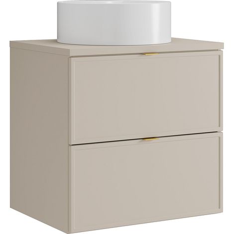 Meuble de salle de bain suspendu avec vasque à poser ronde - Beige - 60 cm - ONDIL (1/4)