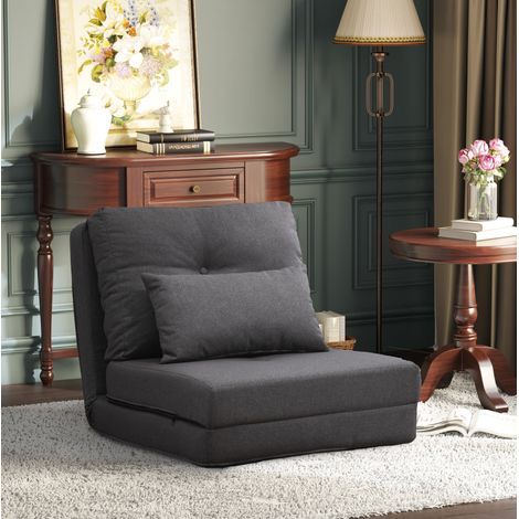 Poltrona da pavimento 2-in-1, schienale regolabile, 60 x 80 x 56 cm, grigio scuro HAVRYA (1/5)