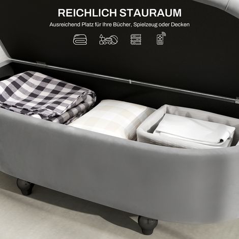 Coffre de rangement avec coussin, banco rembourré, couvercle à fermeture amortie, aspect velours, 120 x 46 x 42 cm, gris foncé (1/5)
