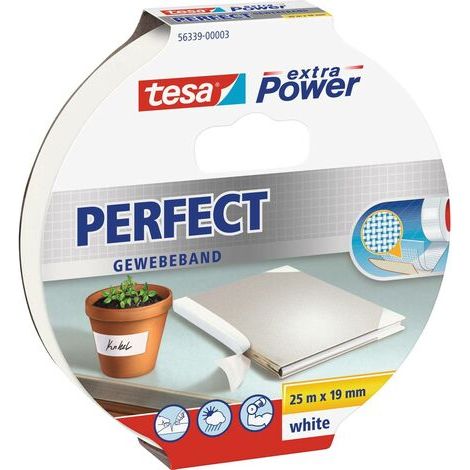 tesa extra Power Perfect - Ruban Adhésif Toilé Blanc - 25m x 19mm (1/2)