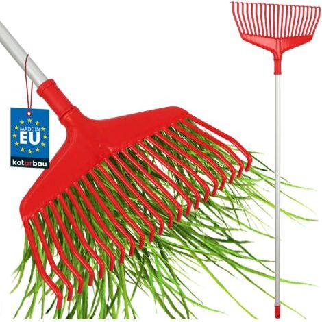 Rateau À Feuilles - Plastique - 38 cm - avec Manche en Aluminium - Extra-Click - Rateau Jardin - Ramasse Feuilles - Léger - Rouge & Argenté - Ergonomique-NANOTEH (1/5)