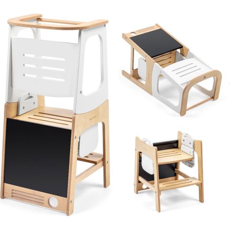 Toucan 3-en-1 tour d'observation enfant, tour Montessori en bois 1,5-99 ans, 10-150 kg, 3 hauteurs, se transforme en table et en chaise, Bois Certifié 100%, Natural Wood (1/5)
