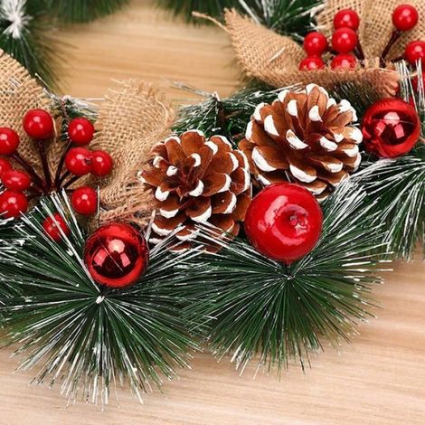 15.74" Guirlande de Noël,Guirlande Sapin Artificiel Nëol Vert avec Pomme de pin Fruit Rouge,Couronne Sapin Noël pour décorati73 (1/4)