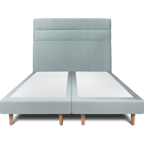 Lit 180x200cm avec tête de lit lignes velours et double sommier tapissier gris bleuté Hauteur totale : 29cm (1/5)