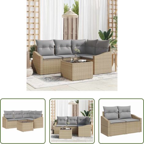Poly-Rattan - Gartensofa-set mit Kissen 5 pcs Beige und Hellgrau Poly-Rattan (1/5)